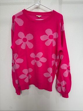 JODIFL Hot Pink Floral Crewneck Sweater